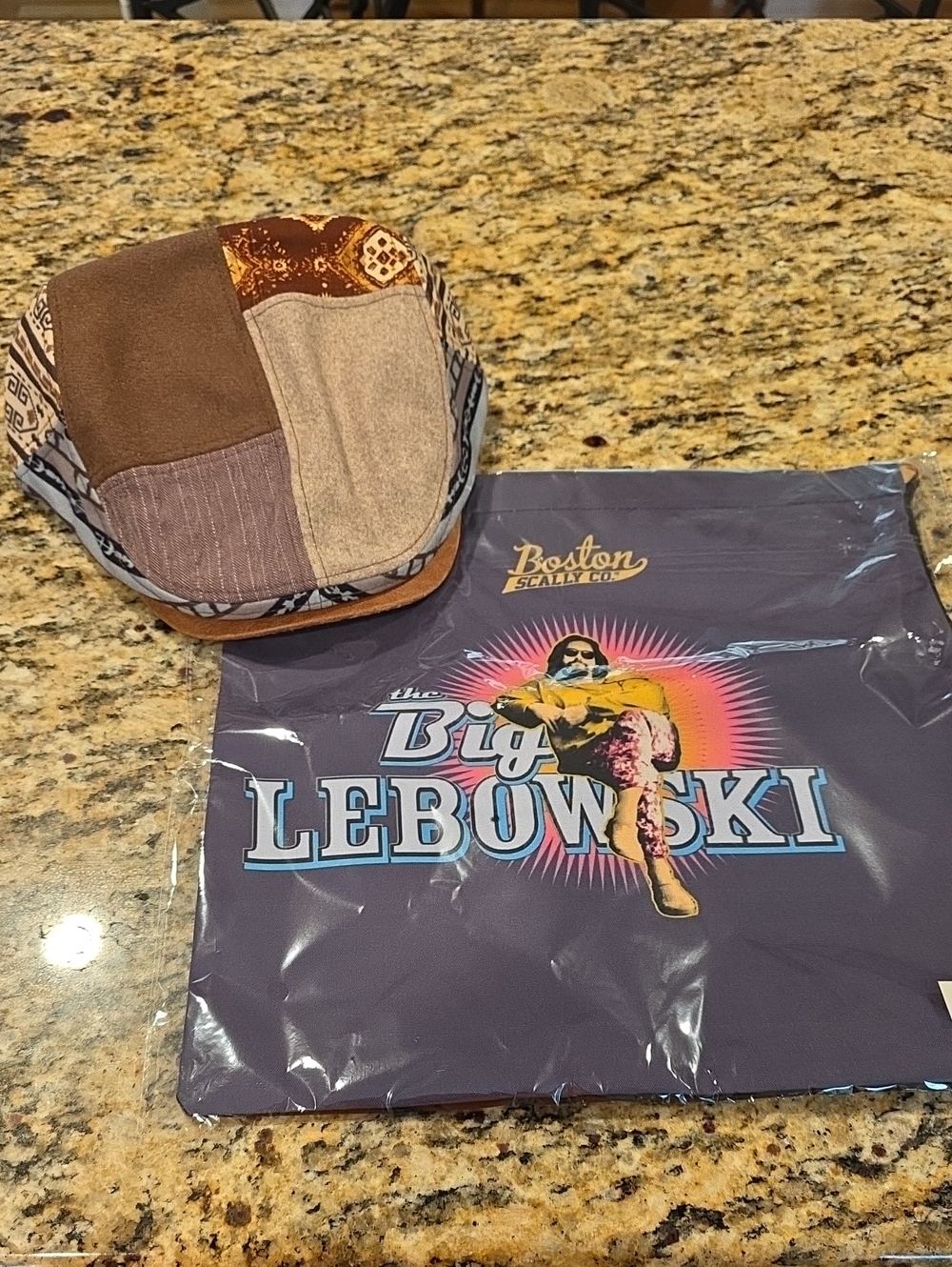The Big Lebowski Boston Scally Cap - Navy with Pink & Yellow Accent